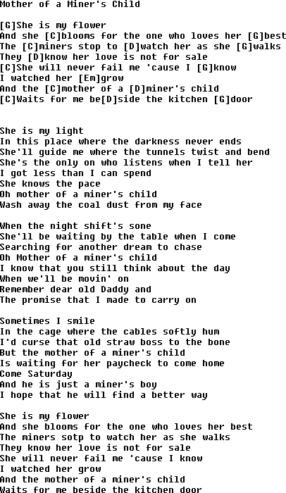 Bluegrass songs with chords - Mother Of A Miners Child